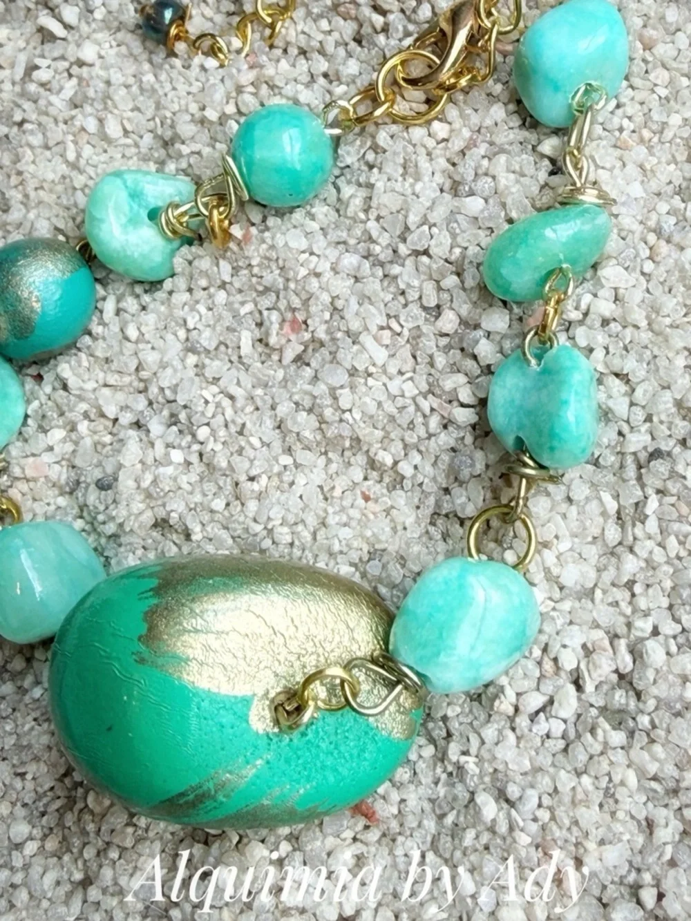Amazonite Mint-Gold Statement Beaded Bracelet